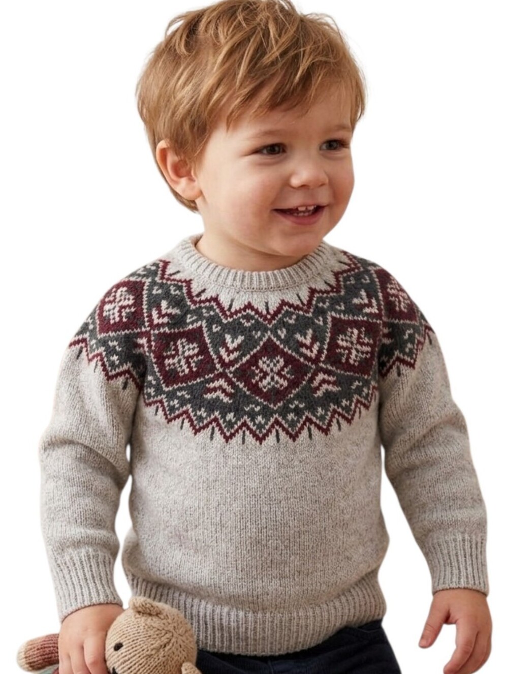 Scene & Heard Boys Fair Isle Knit Sweater Size 2/3 Grey Burgundy NWT